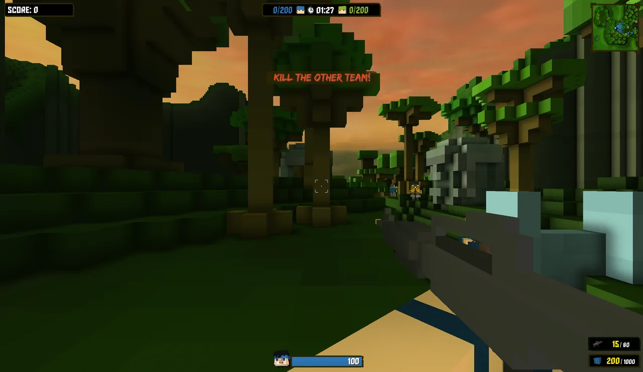 In-game view at the start of a Team Deathmatch round with the message Kill the other team