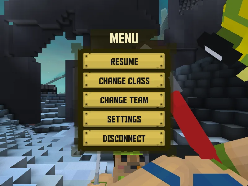 In-game menu with Resume, Change Class, Change Team, Settings and Disconnect buttons